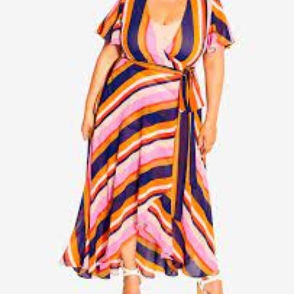 City Chic NWT Gelato Wrap Dress in Navy Stripe Combo Large